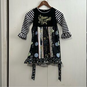 Happy New Year Kids Casual Dress - Black and White